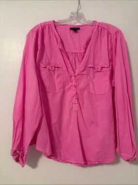 J.Crew Bright Pink Women's Top Blouse Cotton 3X Lightweight Sleeve Top Plus Prep